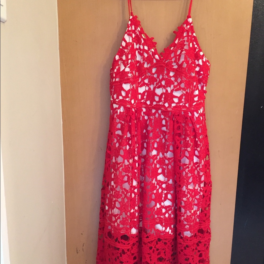 Red cutout strap dress with lining